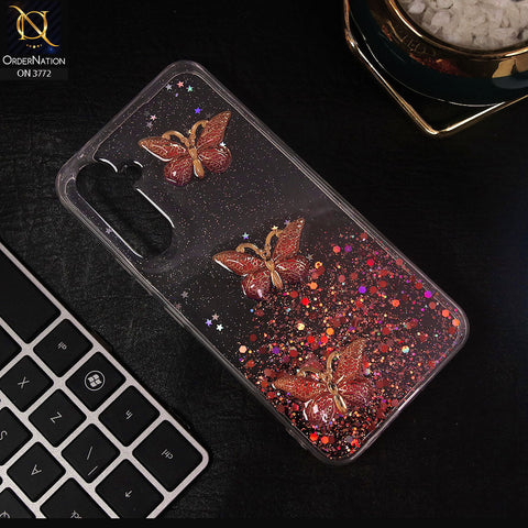 Samsung Galaxy A04s Cover - Red - Shiny Butterfly Glitter Bling Soft Case (Glitter does not move)