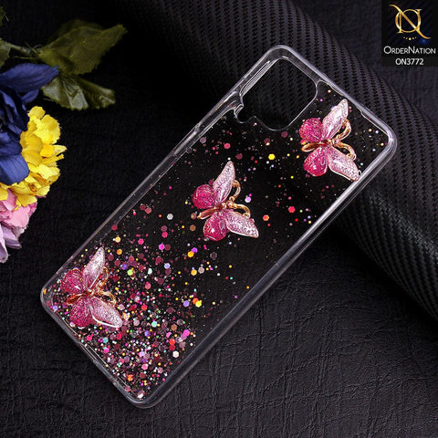 Samsung Galaxy A12 Nacho Cover - Pink - Shiny Butterfly Glitter Bling Soft Case (Glitter does not move)
