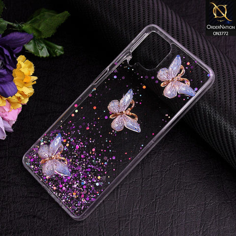 Samsung Galaxy A12 Nacho Cover - Purple - Shiny Butterfly Glitter Bling Soft Case (Glitter does not move)