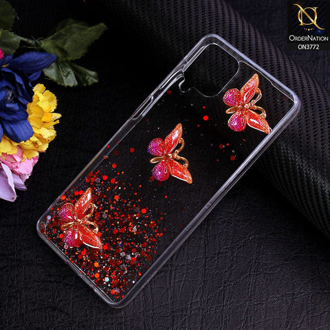 Samsung Galaxy A12 Nacho Cover - Red - Shiny Butterfly Glitter Bling Soft Case (Glitter does not move)