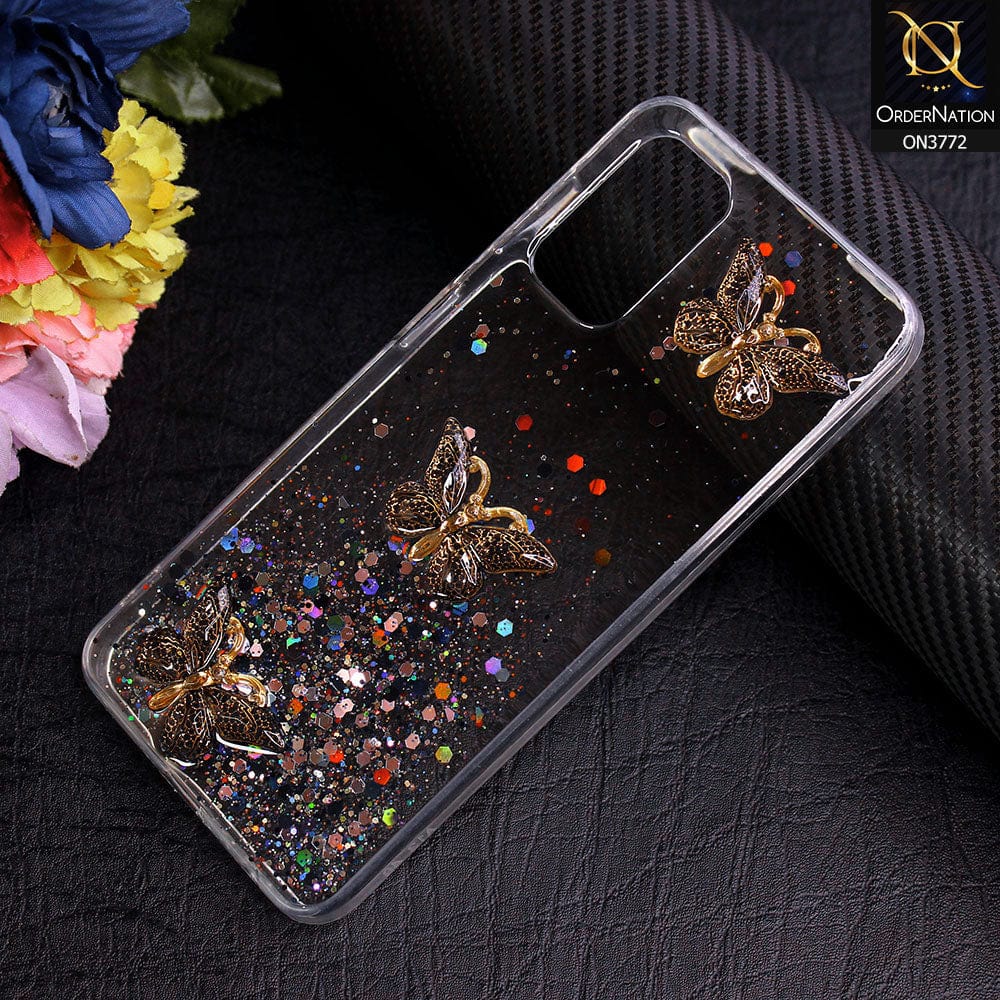 Samsung Galaxy A13 Cover - Black - Shiny Butterfly Glitter Bling Soft Case (Glitter does not move)