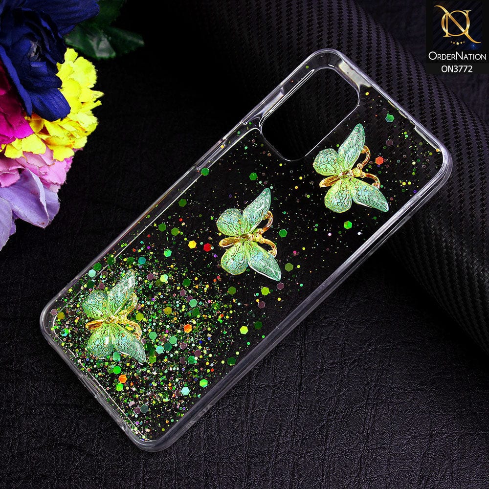 Samsung Galaxy A13 Cover - Green - Shiny Butterfly Glitter Bling Soft Case (Glitter does not move)