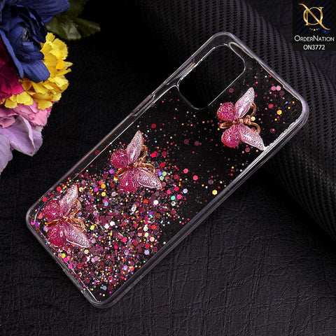Samsung Galaxy A13 Cover - Pink - Shiny Butterfly Glitter Bling Soft Case (Glitter does not move)