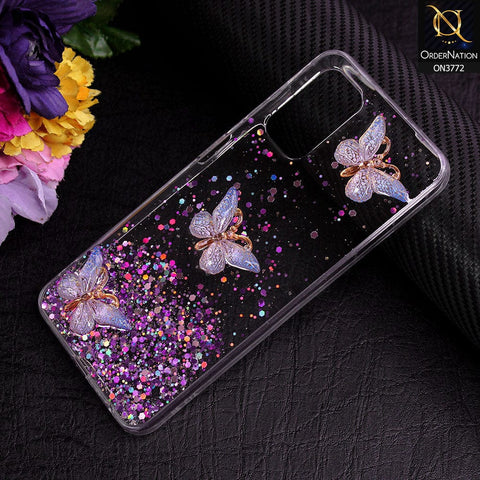 Samsung Galaxy A13 Cover - Purple - Shiny Butterfly Glitter Bling Soft Case (Glitter does not move)