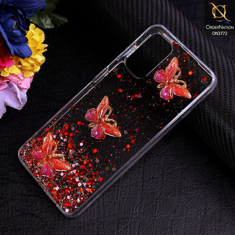 Samsung Galaxy A13 Cover - Red - Shiny Butterfly Glitter Bling Soft Case (Glitter does not move)