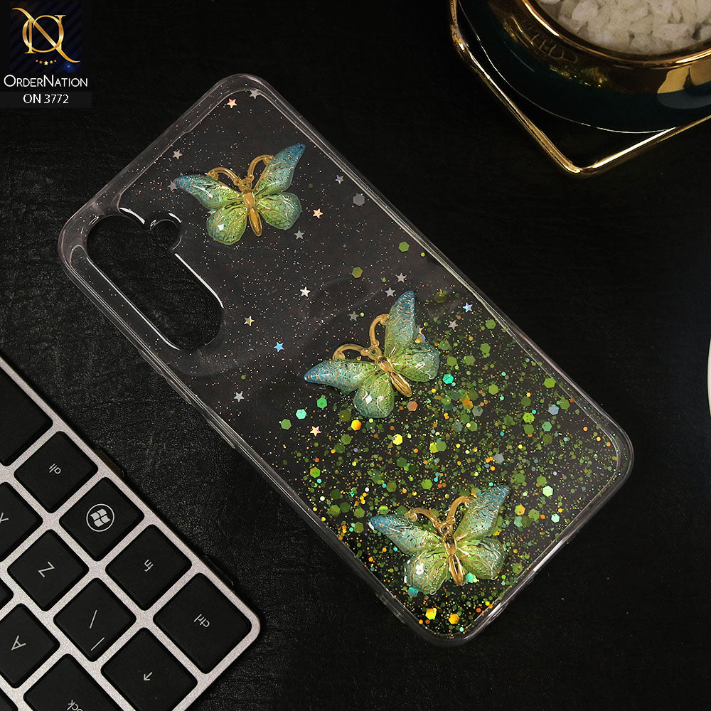Samsung Galaxy A14 5G Cover - Green - Shiny Butterfly Glitter Bling Soft Case (Glitter does not move)