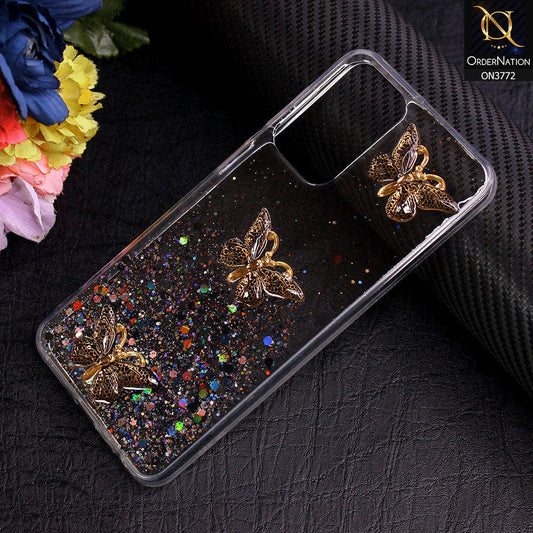 Samsung Galaxy A23 Cover - Black - Shiny Butterfly Glitter Bling Soft Case (Glitter does not move)