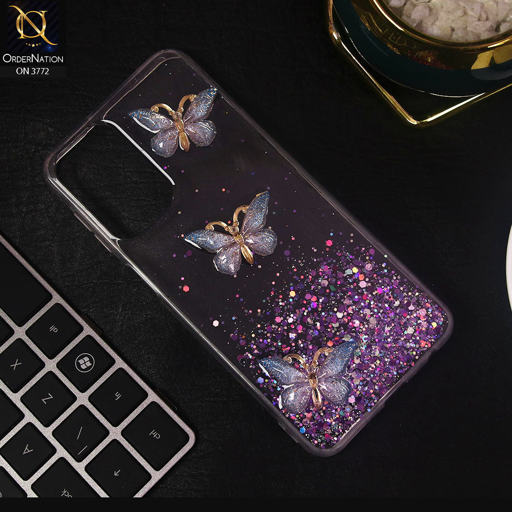 Samsung Galaxy A23 Cover - Blue - Shiny Butterfly Glitter Bling Soft Case (Glitter does not move)