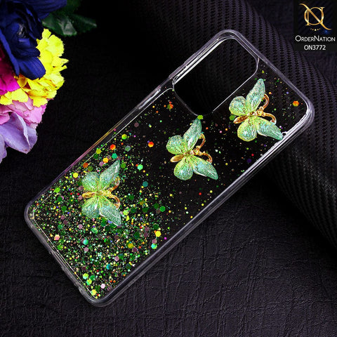 Samsung Galaxy A23 5G Cover - Green - Shiny Butterfly Glitter Bling Soft Case (Glitter does not move)