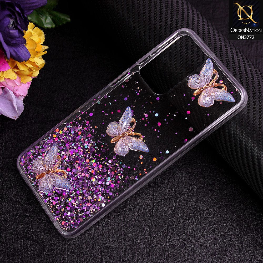 Samsung Galaxy A23 5G Cover - Purple - Shiny Butterfly Glitter Bling Soft Case (Glitter does not move)