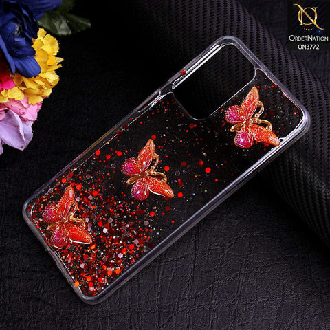 Samsung Galaxy A23 5G Cover - Red - Shiny Butterfly Glitter Bling Soft Case (Glitter does not move)