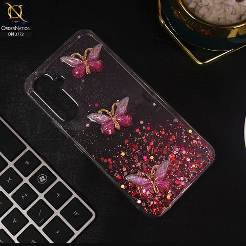 Samsung Galaxy A24 4G Cover - Pink - Shiny Butterfly Glitter Bling Soft Case (Glitter does not move)