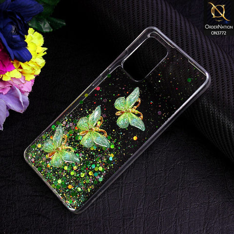 Samsung Galaxy A32 Cover - Green - Shiny Butterfly Glitter Bling Soft Case (Glitter does not move)