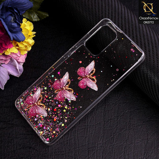 Samsung Galaxy A32 Cover - Pink - Shiny Butterfly Glitter Bling Soft Case (Glitter does not move)