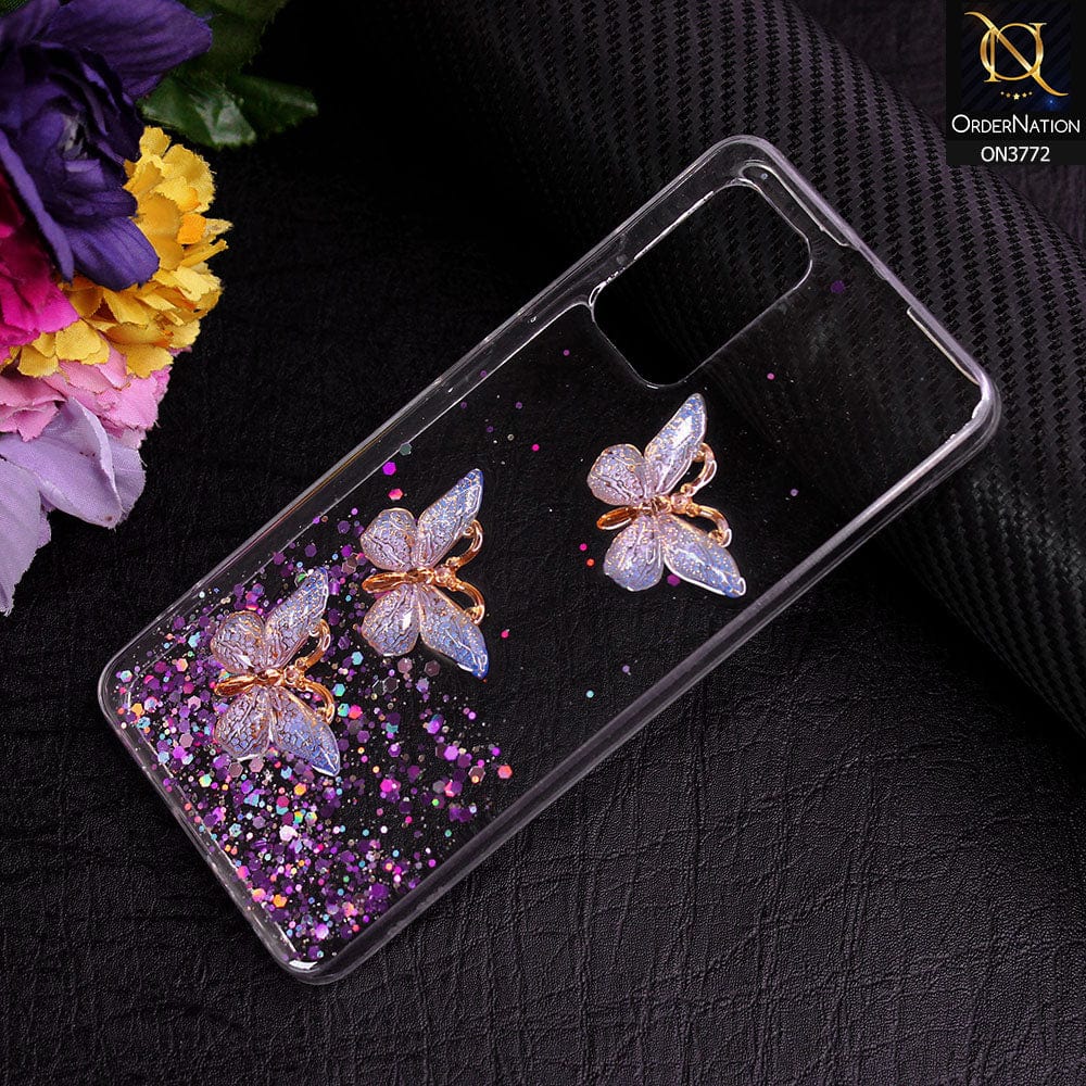 Samsung Galaxy A32 Cover - Purple - Shiny Butterfly Glitter Bling Soft Case (Glitter does not move)