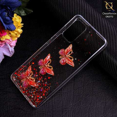 Samsung Galaxy A32 Cover - Red - Shiny Butterfly Glitter Bling Soft Case (Glitter does not move)