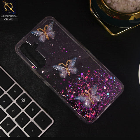 Samsung Galaxy A33 5G Cover - Blue - Shiny Butterfly Glitter Bling Soft Case (Glitter does not move)