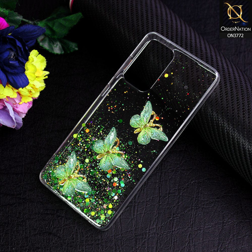 Samsung Galaxy A52 Cover - Green - Shiny Butterfly Glitter Bling Soft Case (Glitter does not move)