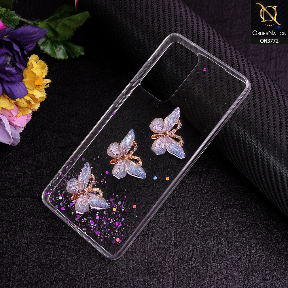 Samsung Galaxy A52 Cover - Purple - Shiny Butterfly Glitter Bling Soft Case (Glitter does not move)