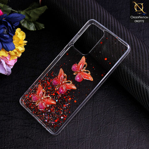 Samsung Galaxy A52s 5G Cover - Red - Shiny Butterfly Glitter Bling Soft Case (Glitter does not move)