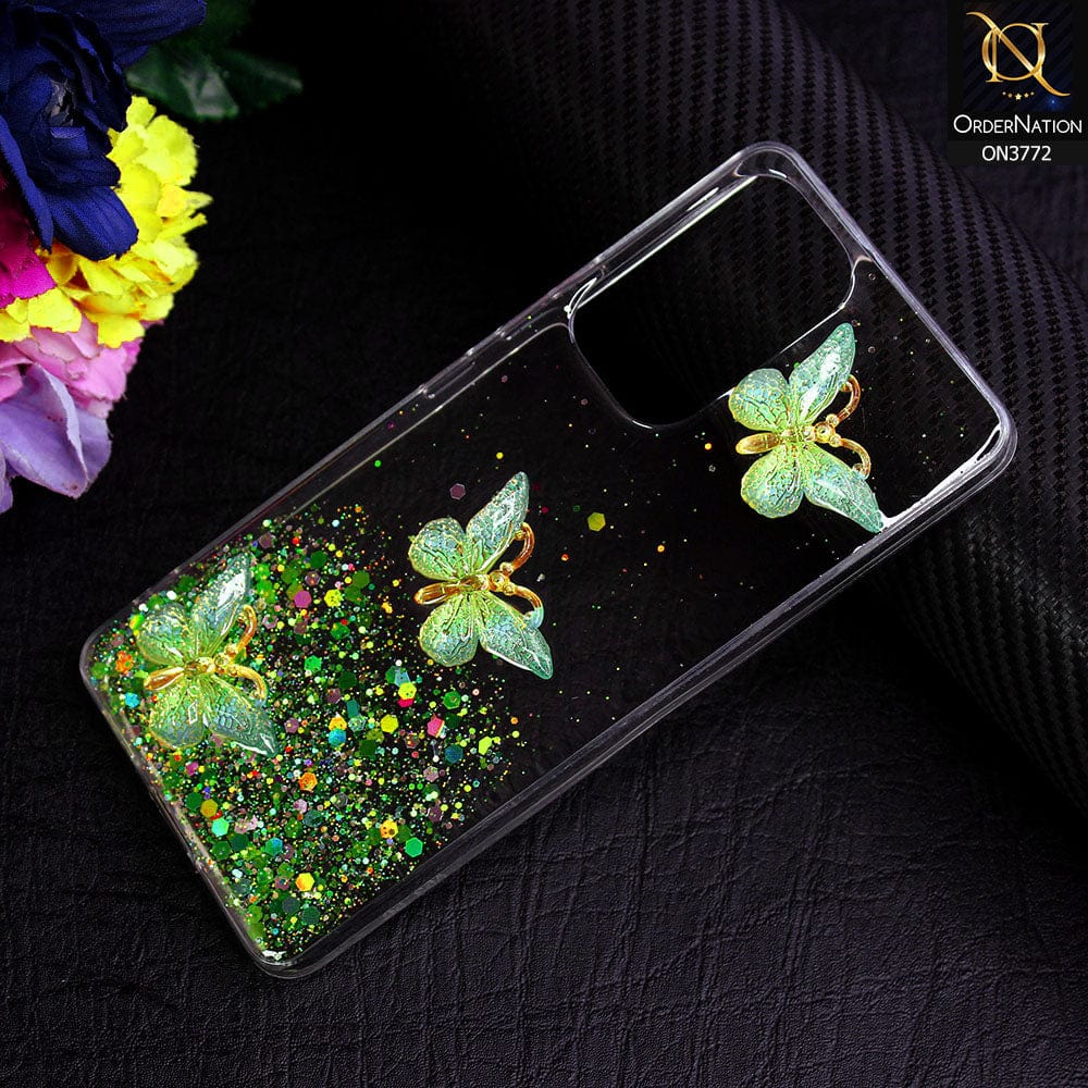 Samsung Galaxy A53 5G Cover - Green - Shiny Butterfly Glitter Bling Soft Case (Glitter does not move)