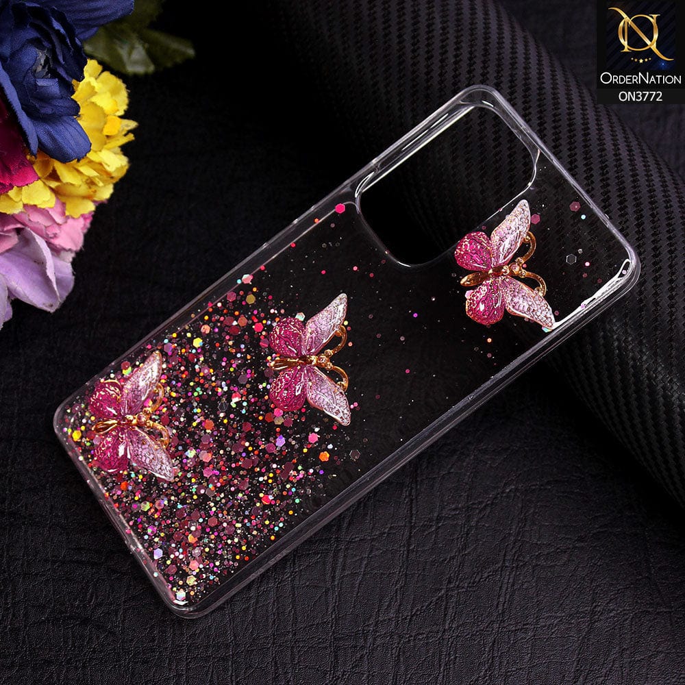 Samsung Galaxy A53 5G Cover - Pink - Shiny Butterfly Glitter Bling Soft Case (Glitter does not move)