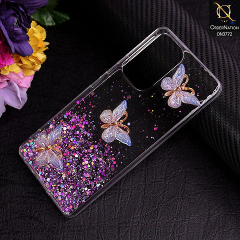 Samsung Galaxy A53 5G Cover - Purple - Shiny Butterfly Glitter Bling Soft Case (Glitter does not move)