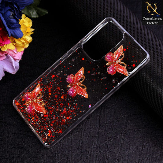 Samsung Galaxy A53 5G Cover - Red - Shiny Butterfly Glitter Bling Soft Case (Glitter does not move)