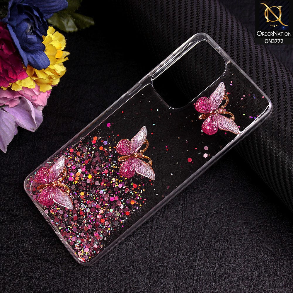 Samsung Galaxy A73 5G Cover - Pink - Shiny Butterfly Glitter Bling Soft Case (Glitter does not move)