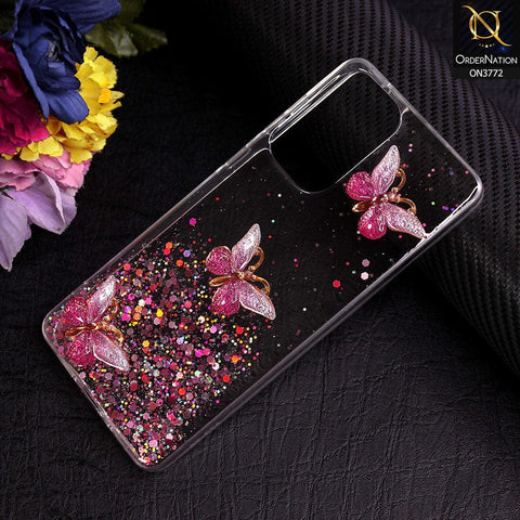 Samsung Galaxy A73 5G Cover - Pink - Shiny Butterfly Glitter Bling Soft Case (Glitter does not move)