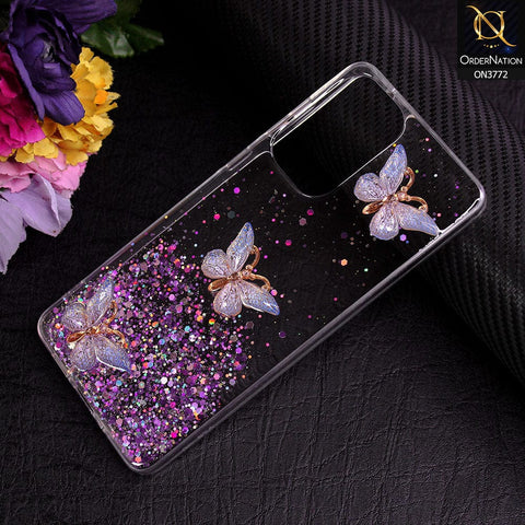 Samsung Galaxy A73 5G Cover - Purple - Shiny Butterfly Glitter Bling Soft Case (Glitter does not move)