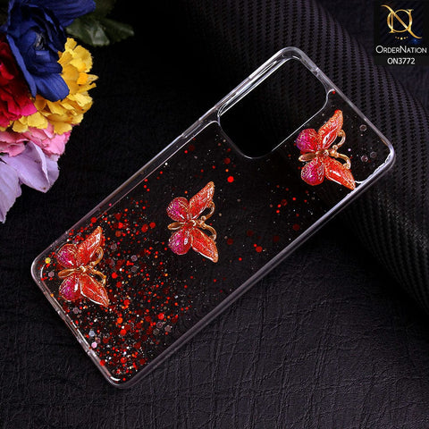 Samsung Galaxy A73 5G Cover - Red - Shiny Butterfly Glitter Bling Soft Case (Glitter does not move)