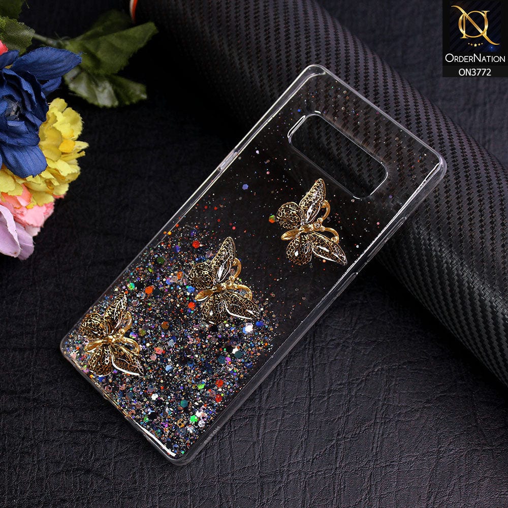 Samsung Galaxy Note 8 Cover - Black - Shiny Butterfly Glitter Bling Soft Case (Glitter does not move)