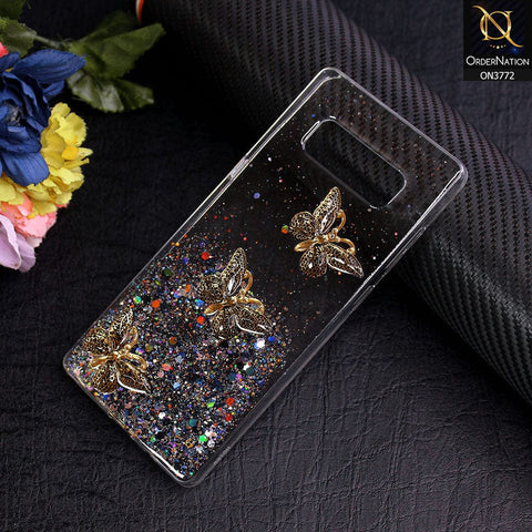 Samsung Galaxy Note 8 Cover - Black - Shiny Butterfly Glitter Bling Soft Case (Glitter does not move)