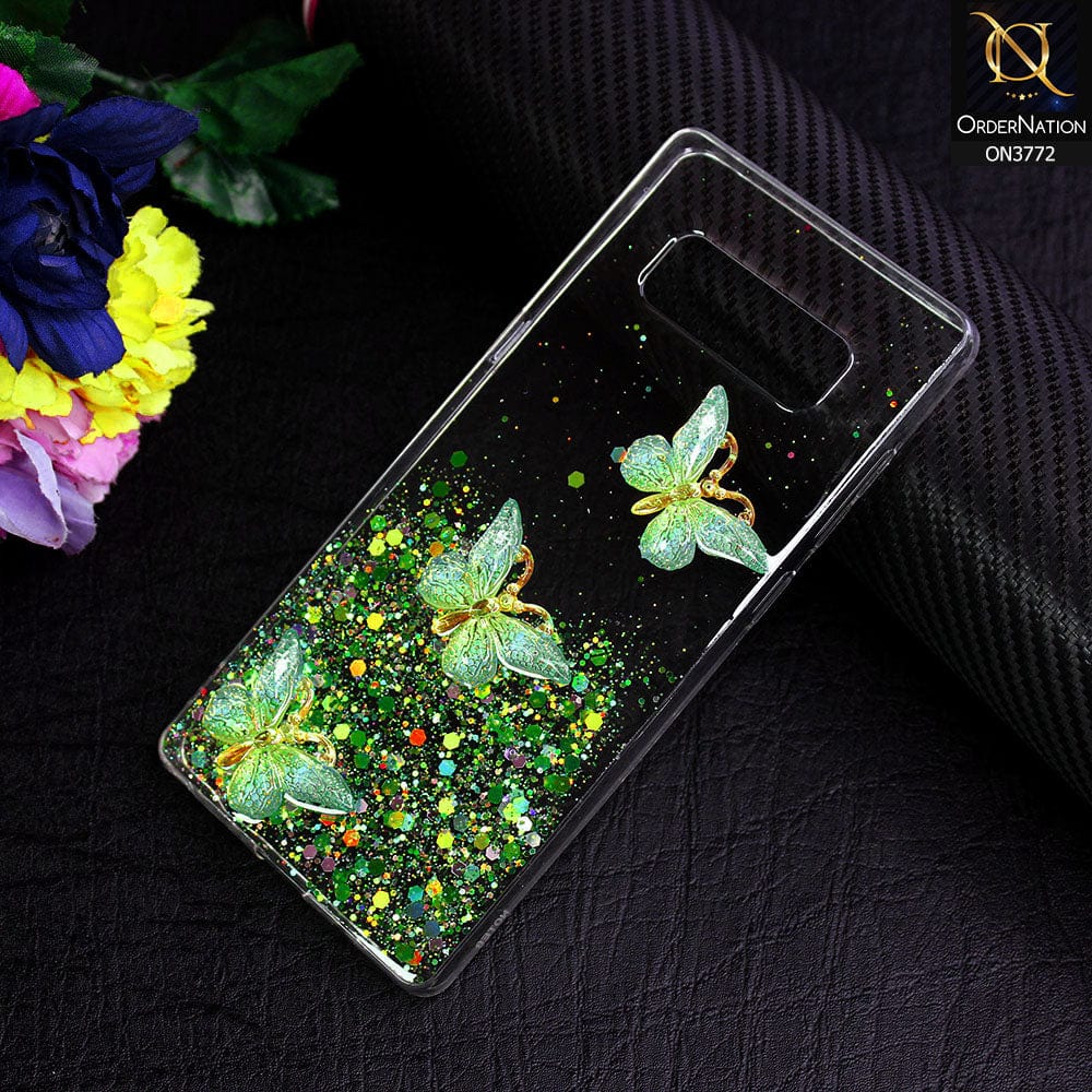 Samsung Galaxy Note 8 Cover - Green - Shiny Butterfly Glitter Bling Soft Case (Glitter does not move)