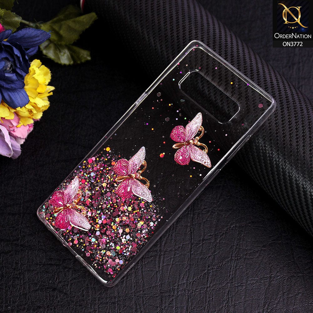Samsung Galaxy Note 8 Cover - Pink - Shiny Butterfly Glitter Bling Soft Case (Glitter does not move)