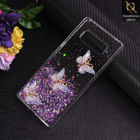 Samsung Galaxy Note 8 Cover - Purple - Shiny Butterfly Glitter Bling Soft Case (Glitter does not move)