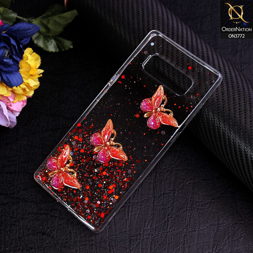Samsung Galaxy Note 8 Cover - Red - Shiny Butterfly Glitter Bling Soft Case (Glitter does not move)