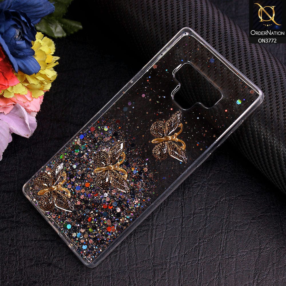 Samsung Galaxy Note 9 Cover - Black - Shiny Butterfly Glitter Bling Soft Case (Glitter does not move)