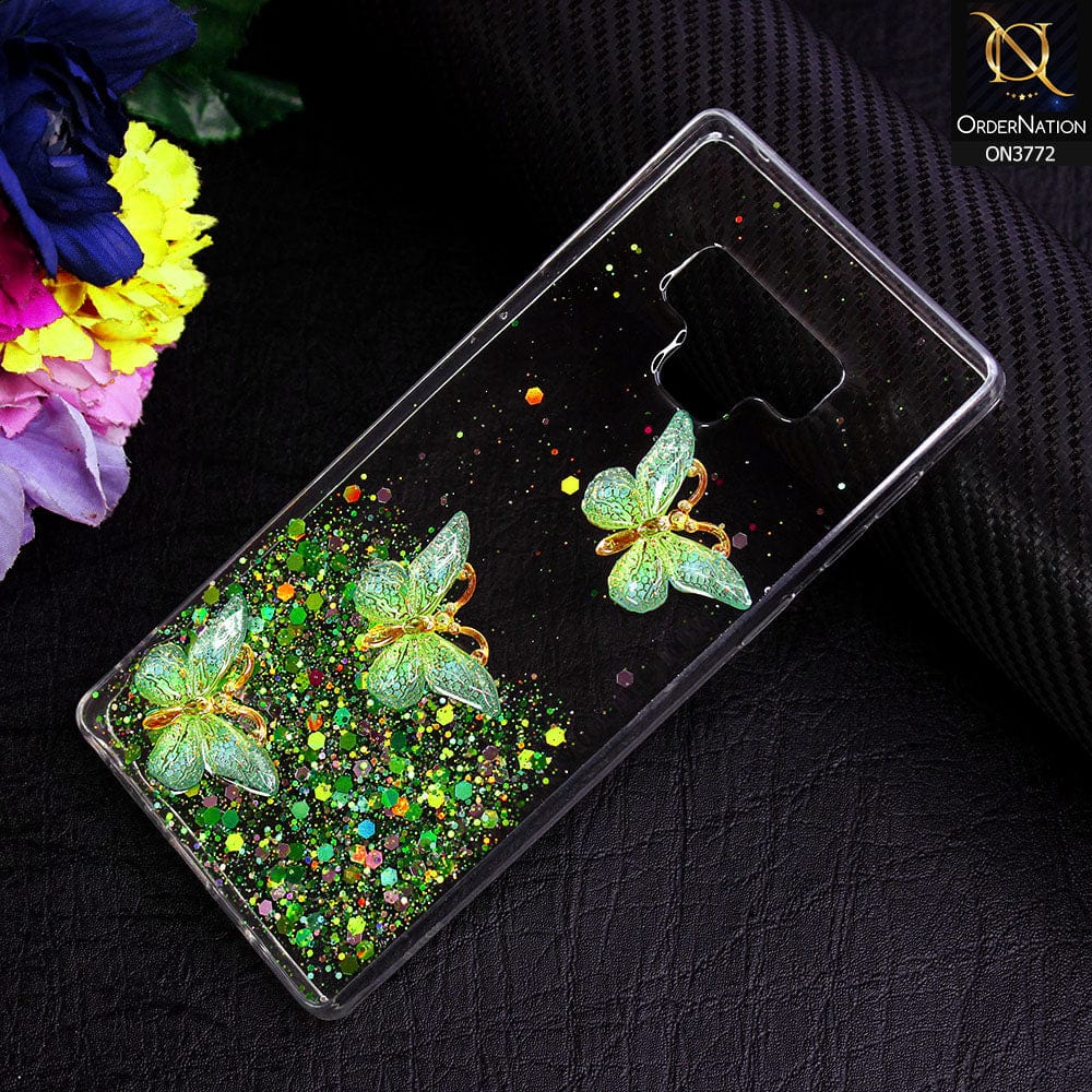 Samsung Galaxy Note 9 Cover - Green - Shiny Butterfly Glitter Bling Soft Case (Glitter does not move)