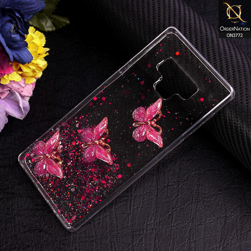 Samsung Galaxy Note 9 Cover - Pink - Shiny Butterfly Glitter Bling Soft Case (Glitter does not move)
