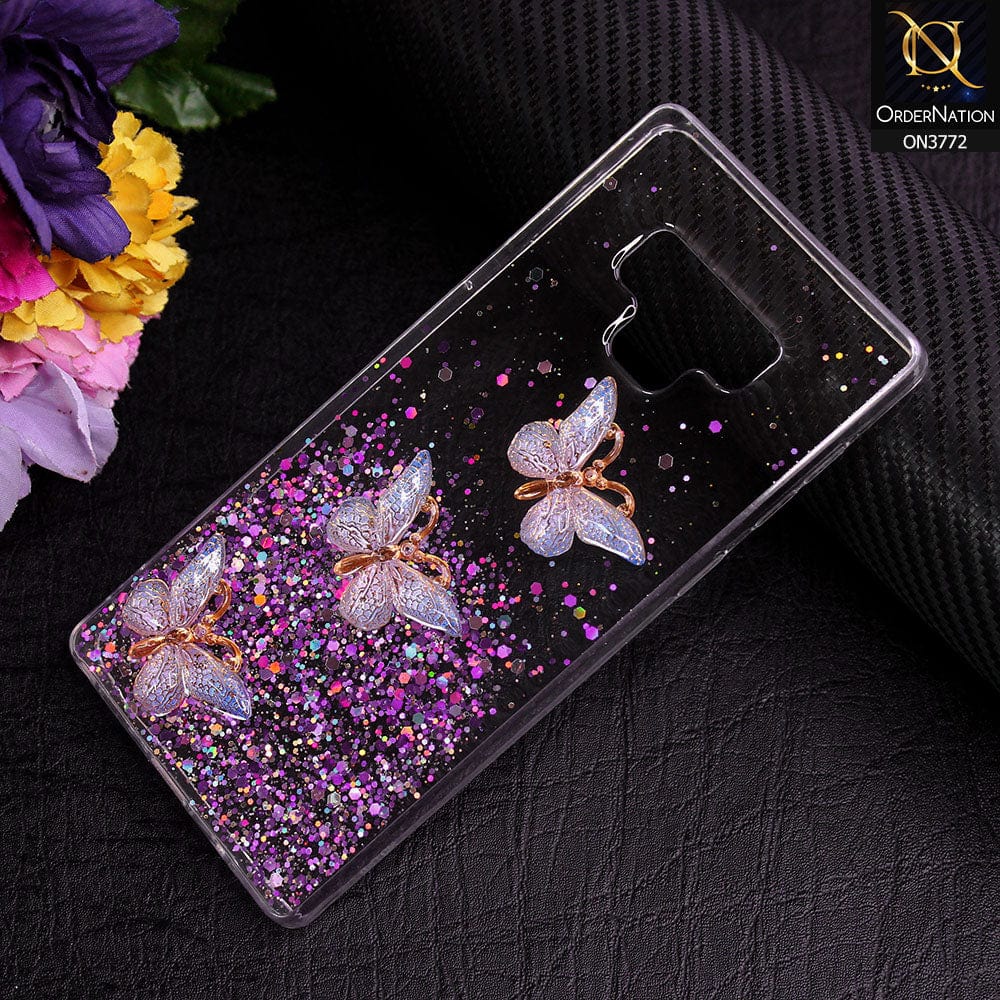 Samsung Galaxy Note 9 Cover - Purple - Shiny Butterfly Glitter Bling Soft Case (Glitter does not move)