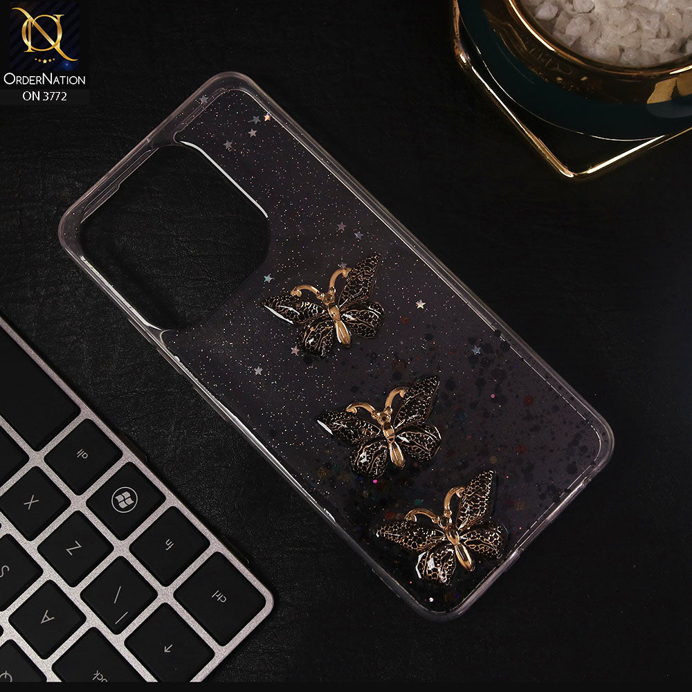 Infinix Smart 7 Cover - Black - Shiny Butterfly Glitter Bling Soft Case (Glitter does not move)