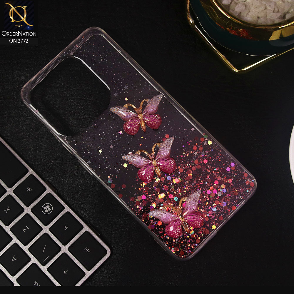 Tecno Pop 7 Pro Cover - Pink - Shiny Butterfly Glitter Bling Soft Case (Glitter does not move)