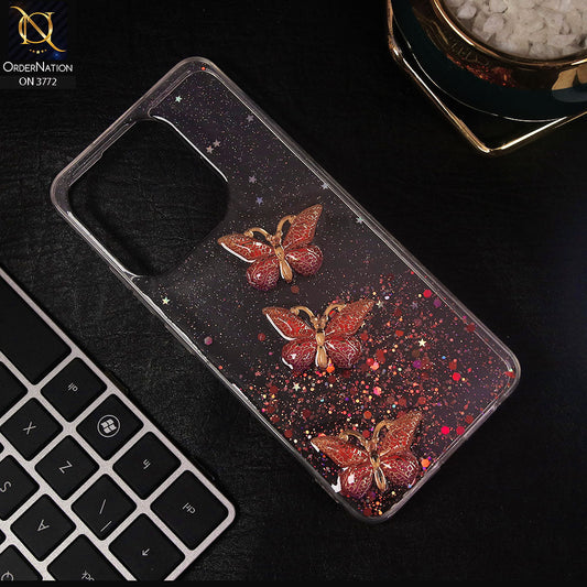 Tecno Pop 7 Pro Cover - Red - Shiny Butterfly Glitter Bling Soft Case (Glitter does not move)