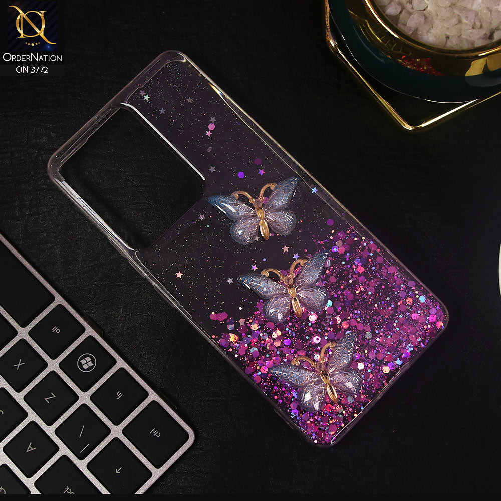 Vivo V27e Cover - Blue - Shiny Butterfly Glitter Bling Soft Case (Glitter does not move)