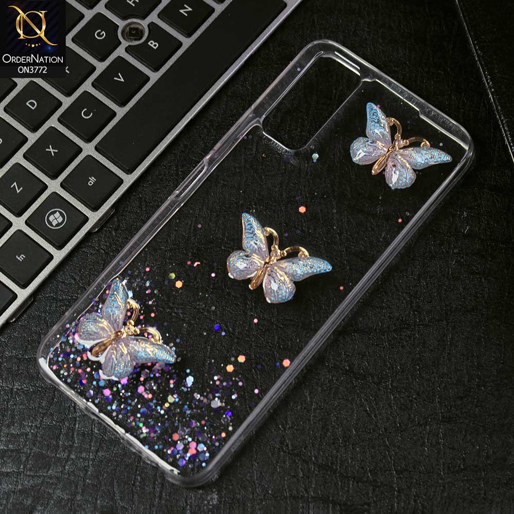 Vivo Y20T Cover - Blue -  Shiny Butterfly Glitter Bling Soft Case (Glitter does not move)