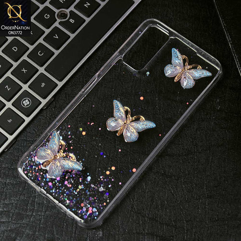 Vivo Y20i Cover - Blue -  Shiny Butterfly Glitter Bling Soft Case (Glitter does not move)