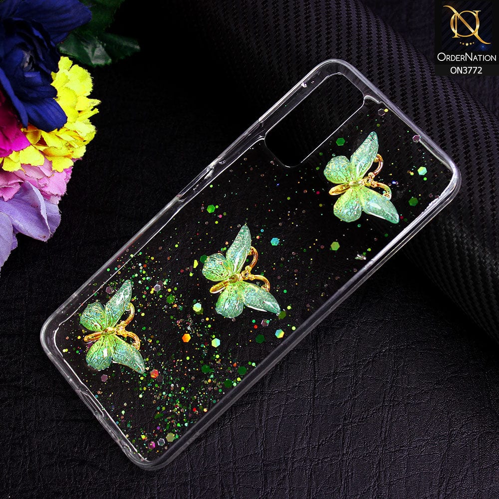 Vivo Y20i Cover - Green - Shiny Butterfly Glitter Bling Soft Case (Glitter does not move)