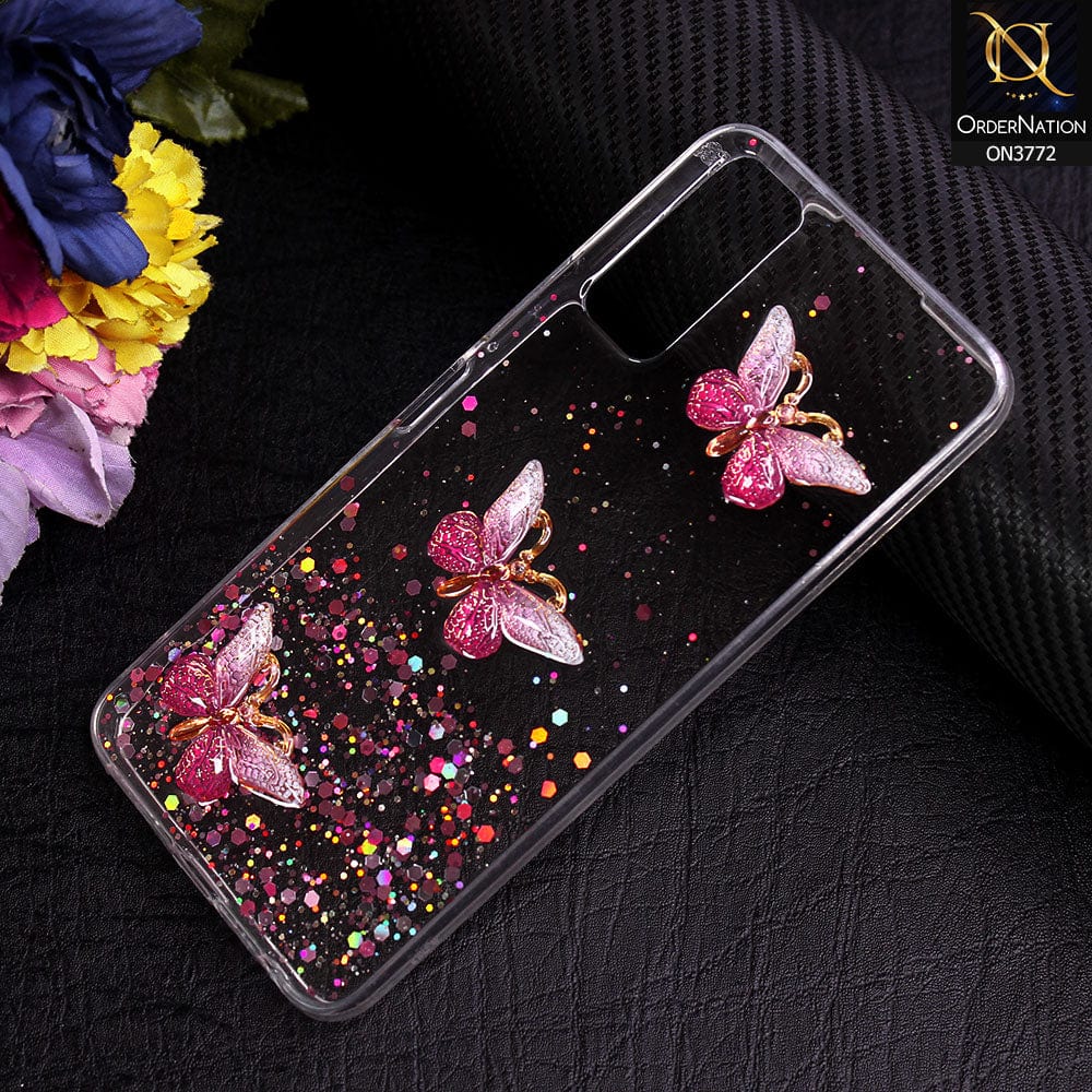 Vivo Y11s Cover - Pink - Shiny Butterfly Glitter Bling Soft Case (Glitter does not move)